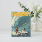 Hawaii Surfing Vintage Reise Postkarte (Stehend Vorderseite)