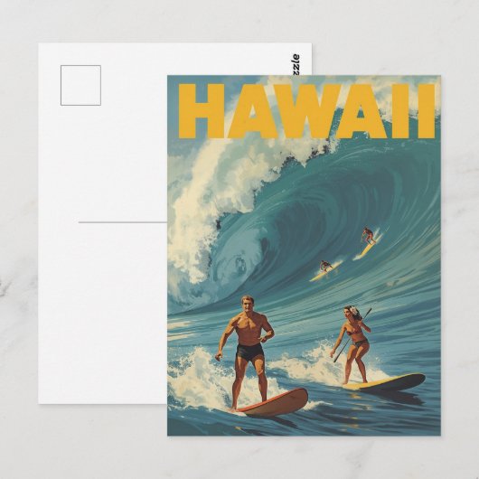Hawaii Surfing Vintage Reise Postkarte (Vorne/Hinten)