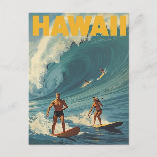 Hawaii Surfing Vintage Reise Postkarte (Vorderseite)