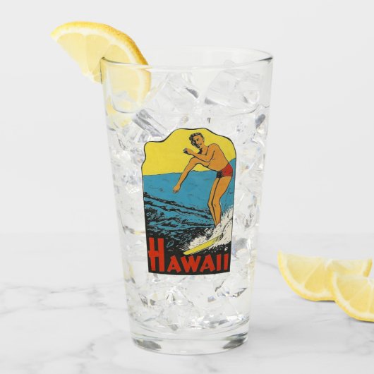 Hawaii Surfing Vintage Travel Pint Glass Glas (Vorderseite Ice)