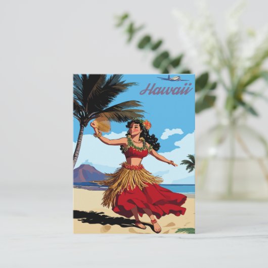 Hawaii, Tanzen Hula Girl am Strand, Reisen Postkarte (Stehend Vorderseite)