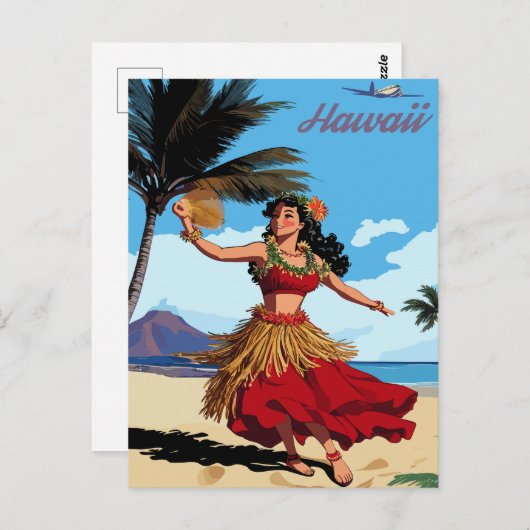 Hawaii, Tanzen Hula Girl am Strand, Reisen Postkarte (Vorne/Hinten)