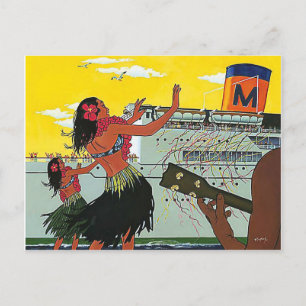 Hawaii, tanzende hula girls heißen Touristenschiff Postkarte