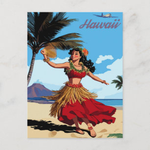 Hawaii, tanzendes Hula-Mädchen am Strand, Reise Postkarte