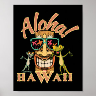 Hawaii Tiki mit zwei lustigen Geckos Sticker Poster