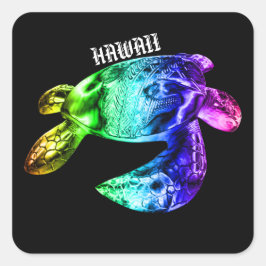 Hawaii Tribal Honu Rainbow Quadratischer Aufkleber
