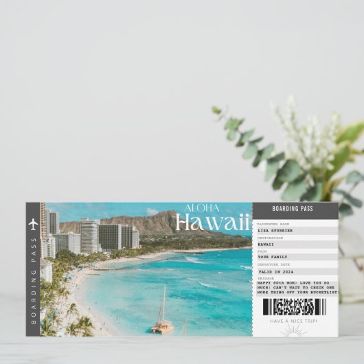 Hawaii Trip Boarding Pass Reisepass Ticket Einladung (Stehend Vorderseite)