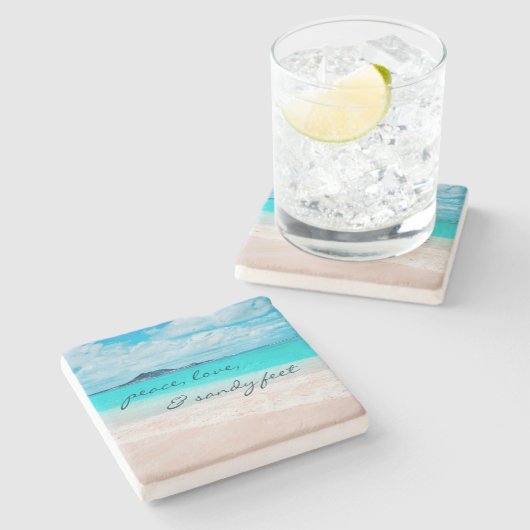 Hawaii Tropical Beach Peace Liebe Sandy Feet Scrip Steinuntersetzer (Seitenansicht)