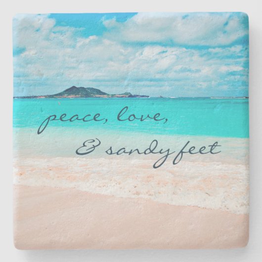 Hawaii Tropical Beach Peace Liebe Sandy Feet Scrip Steinuntersetzer (Vorderseite)