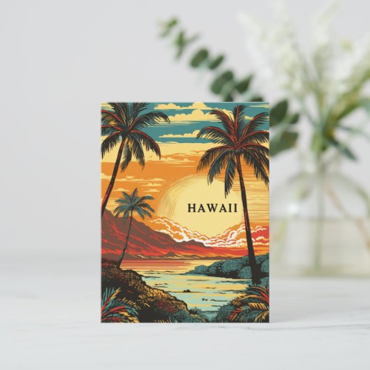 Hawaii Tropical Beach Vintage Travel Postkarte (Stehend Vorderseite)