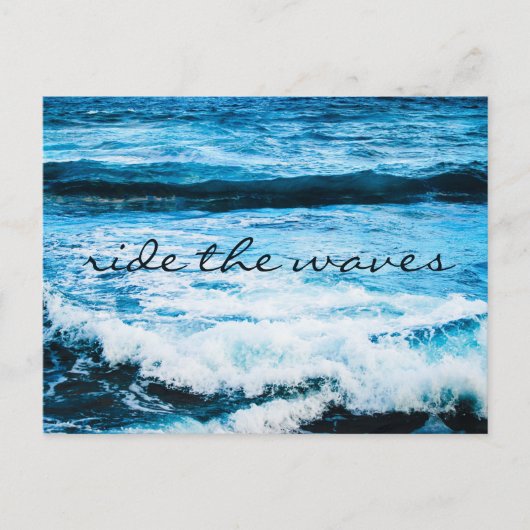 Hawaii Tropical Blue Ocean Ride the Waves Script Postkarte (Vorderseite)
