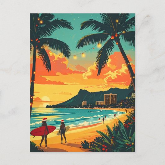 Hawaii Tropical Christmas Beach Vintag Postkarte (Vorderseite)