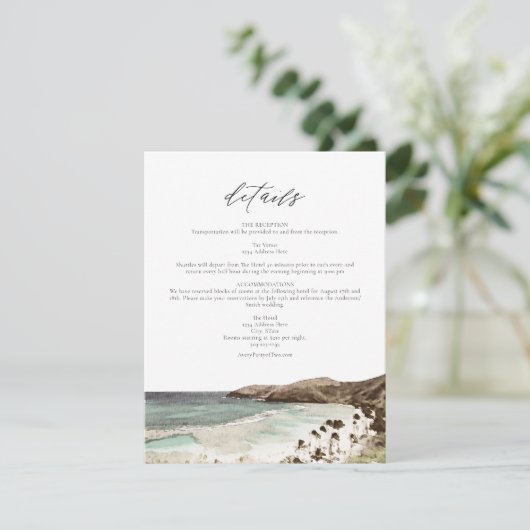 HAWAII Tropical Hawaii Beach Wedding Details Card Einladung (Stehend Vorderseite)