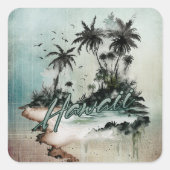 Hawaii Tropical Palm Tree Island Quadratischer Aufkleber (Vorderseite)