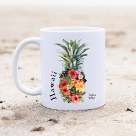 Hawaii Tropische Ananas mit Blume, Familienname Kaffeetasse
