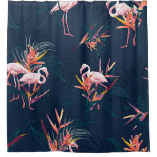 Hawaii Tropischer Flamingo mit Bird of Paradise Fl Duschvorhang