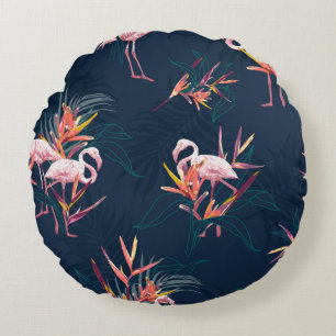 Hawaii Tropischer Flamingo mit Bird of Paradise Fl Rundes Kissen