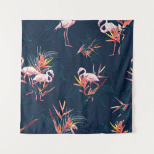 Hawaii Tropischer Flamingo mit Bird of Paradise Fl Wandteppich