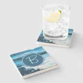 Hawaii Türkis Blue Ocean Waves Monogram Steinuntersetzer (Seitenansicht)