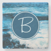 Hawaii Türkis Blue Ocean Waves Monogram Steinuntersetzer (Vorderseite)