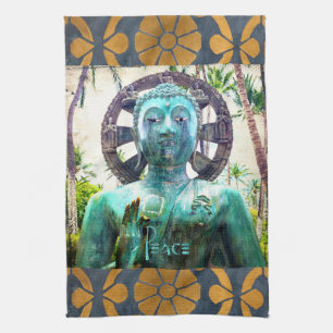 Hawaii Türkis Buddha Foto Friedenszitat Stylisch Geschirrtuch