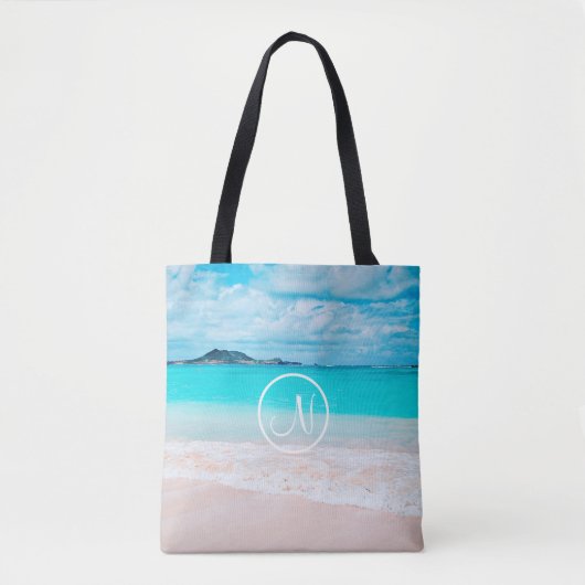 Hawaii türkisfarbener Sandstrand Foto monogramm Tasche (Vorderseite)