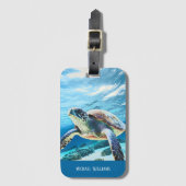 Hawaii Turtle Honu Foto Monogram Gepäckanhänger (Vorderseite Vertikal)