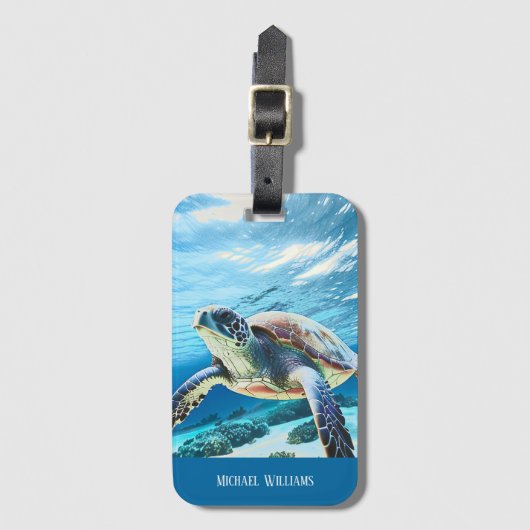 Hawaii Turtle Honu Foto Monogram Gepäckanhänger (Vorderseite Vertikal)