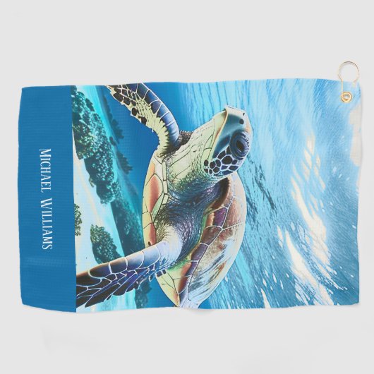 Hawaii Turtle Honu Foto Monogram Golfhandtuch (Horizontal)
