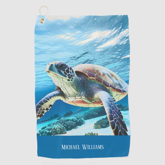 Hawaii Turtle Honu Foto Monogram Golfhandtuch (Vorderseite)