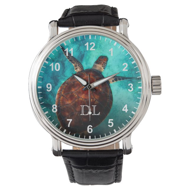 Hawaii Turtle Honu Monogrammnummern Armbanduhr (Vorderseite)