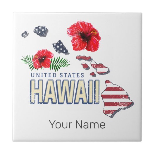 Hawaii United Staaten Retro Staat Map USA Souvenir Fliese (Vorderseite)
