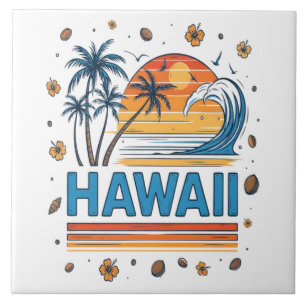 Hawaii-Urlaub-Sonnenuntergang 70er Strand Fliese