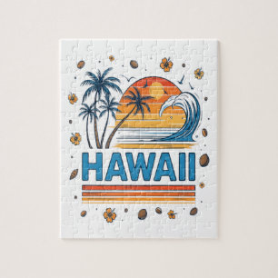 Hawaii-Urlaub-Sonnenuntergang 70er Strand Puzzle