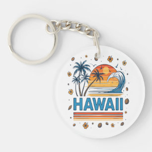 Hawaii-Urlaub-Sonnenuntergang 70er Strand Schlüsselanhänger