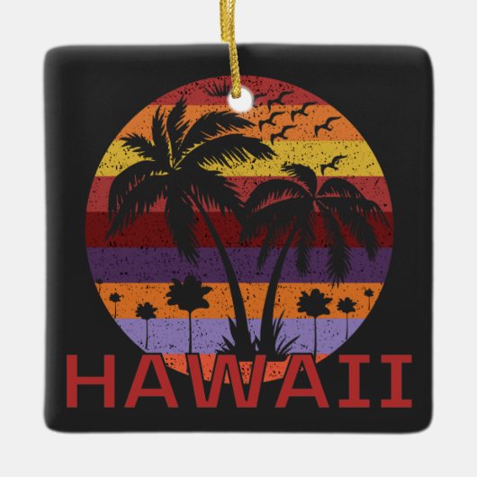 Hawaii US Vintag Palm Trees Travel Keramikornament (Vorderseite)