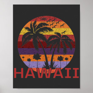Hawaii US Vintag Palm Trees Travel Poster