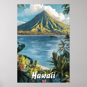 Hawaii USA Art Vintag Illustration Travel Poster