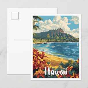 Hawaii USA Art Vintag Illustration Travel Postkarte