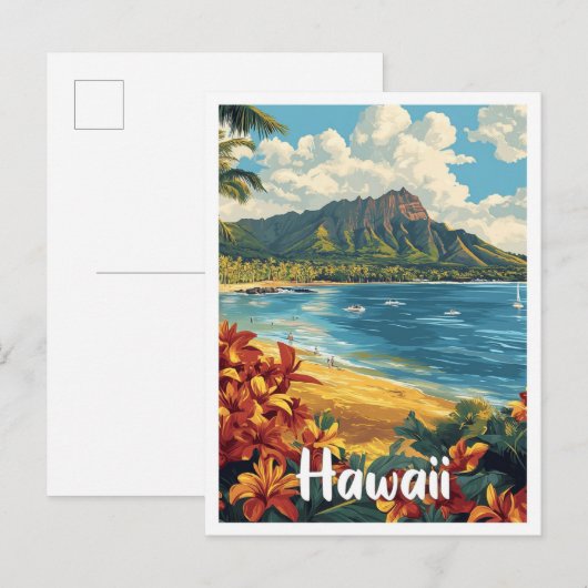 Hawaii USA Art Vintag Illustration Travel Postkarte (Vorne/Hinten)