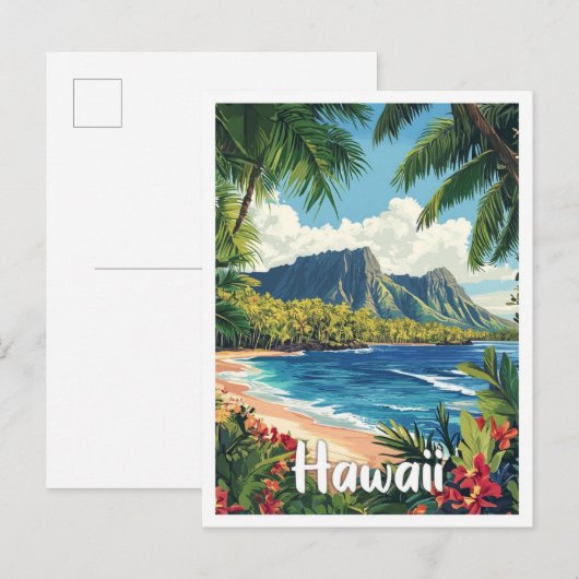 Hawaii USA Art Vintag Illustration Travel Postkarte (Vorne/Hinten)