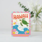 Hawaii USA Retro Sea Turtle Hibiscus Mahalo Postkarte (Stehend Vorderseite)