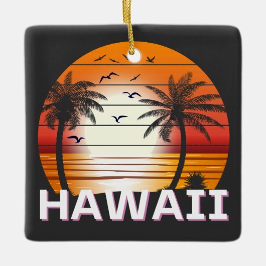 Hawaii Vintag Palm Trees Summer Beach Keramikornament (Vorderseite)