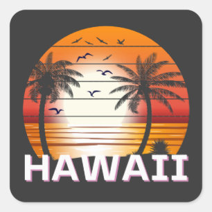 Hawaii Vintage Palmen Sommer Strand Quadratischer Aufkleber