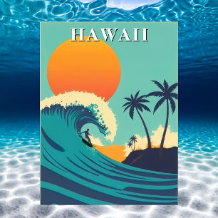 Hawaii Vintage-Surfen Sonnenuntergang & Wellen Rei Postkarte