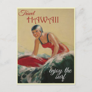 Hawaii Vintage Surferin Reisen Postkarte