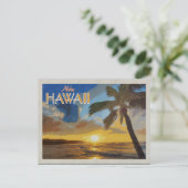 Hawaii Vintage Travel Poster Palm Trees Sunset Postkarte (Stehend Vorderseite)