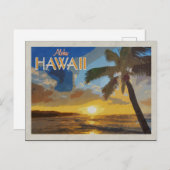 Hawaii Vintage Travel Poster Palm Trees Sunset Postkarte (Vorne/Hinten)