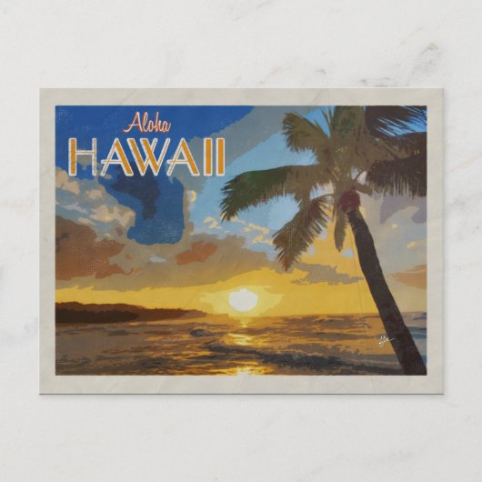 Hawaii Vintage Travel Poster Palm Trees Sunset Postkarte (Vorderseite)