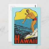 Hawaii Vintage Travel - Surfer Postkarte (Vorne/Hinten)